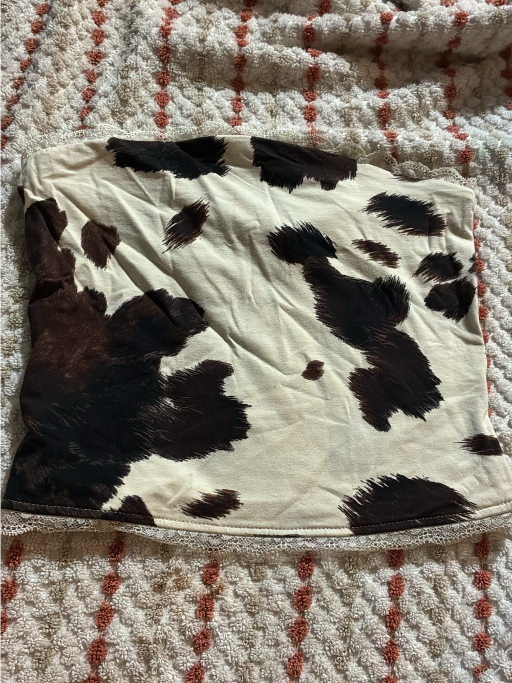 Target Cream and Brown Cow Print Strapless Tube Top